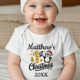 Baby's eerste kerstmis Aangepaste naam Pinguïn Romper
