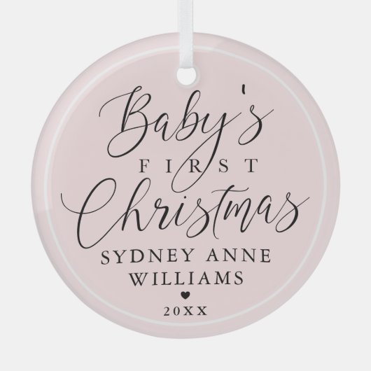 Baby's Eerste Kerstmis Aangepaste naam Roze Keepom Glas Ornament (Voorkant)