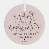 Baby's Eerste Kerstmis Aangepaste naam Roze Keepom Glas Ornament (Achterkant)