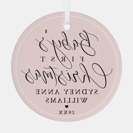 Baby's Eerste Kerstmis Aangepaste naam Roze Keepom Glas Ornament (Achterkant)