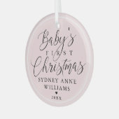 Baby's Eerste Kerstmis Aangepaste naam Roze Keepom Glas Ornament (Voorkant links)