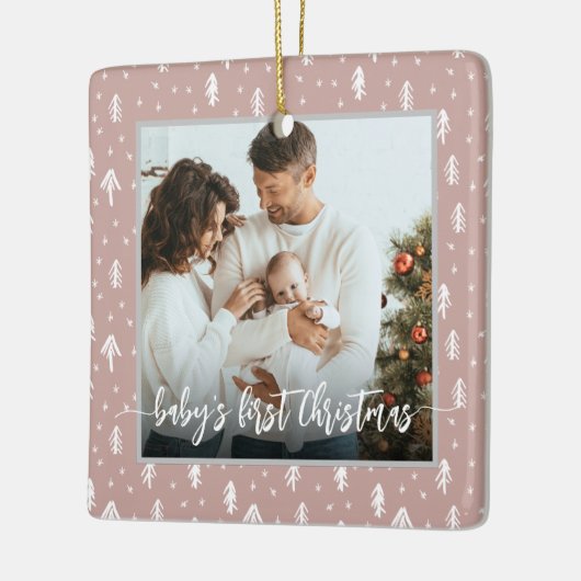 Baby's Eerste Kerstmis Aangepaste naam Roze Keepom Keramisch Ornament (Links)