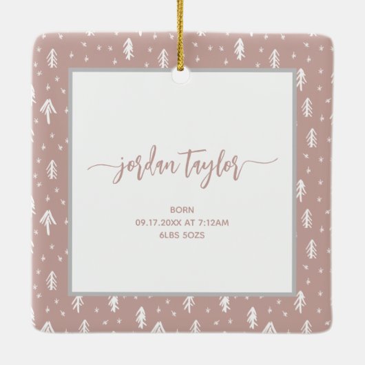 Baby's Eerste Kerstmis Aangepaste naam Roze Keepom Keramisch Ornament (Achterkant)