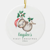 Babys Eerste Kerstmis Aangepaste Naam Sloth Orname Keramisch Ornament (Voorkant)