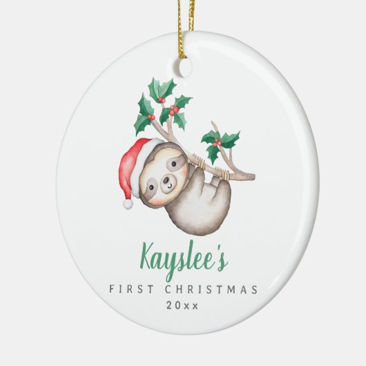 Babys Eerste Kerstmis Aangepaste Naam Sloth Orname Keramisch Ornament (Links)