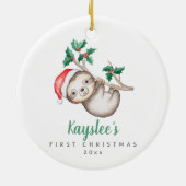 Babys Eerste Kerstmis Aangepaste Naam Sloth Orname Keramisch Ornament (Achterkant)