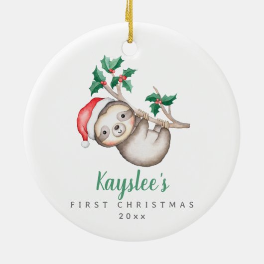 Babys Eerste Kerstmis Aangepaste Naam Sloth Orname Keramisch Ornament (Achterkant)