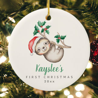 Babys Eerste Kerstmis Aangepaste Naam Sloth Orname Keramisch Ornament