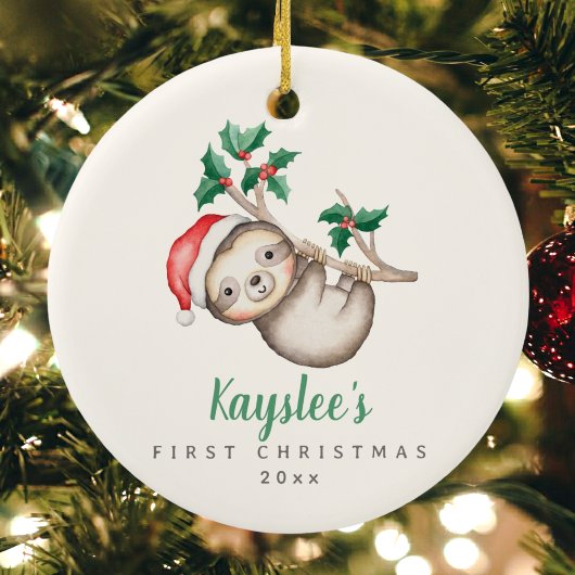 Babys Eerste Kerstmis Aangepaste Naam Sloth Orname Keramisch Ornament