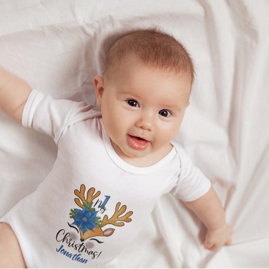 Baby's Eerste Kerstmis Baby Rendier Poinsettia Romper