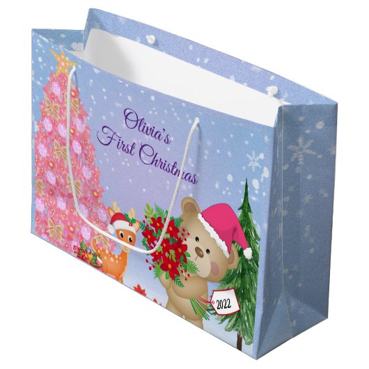 Baby's Eerste Kerstmis Beer Gepersonaliseerd Groot Cadeauzakje (Voorkant Gekanteld)