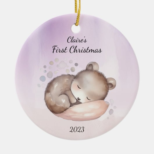 Baby's Eerste Kerstmis Beer Gepersonaliseerd Keramisch Ornament (Voorkant)