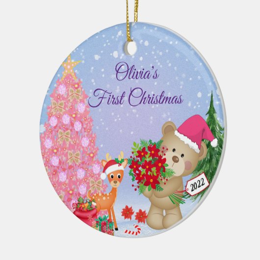 Baby's Eerste Kerstmis Beer Gepersonaliseerd Keramisch Ornament (Links)