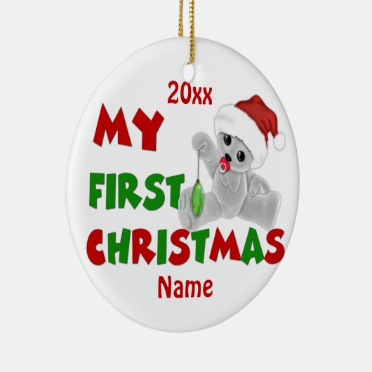Babys Eerste Kerstmis Beer, speciaal gepersonalise Keramisch Ornament (Rechts)