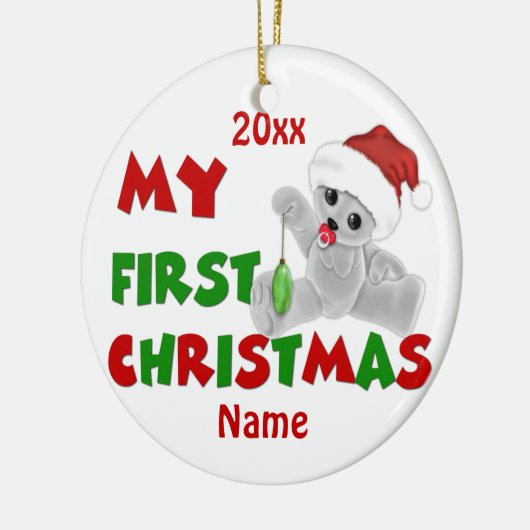 Babys Eerste Kerstmis Beer, speciaal gepersonalise Keramisch Ornament (Links)