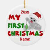 Babys Eerste Kerstmis Beer, speciaal gepersonalise Keramisch Ornament (Achterkant)