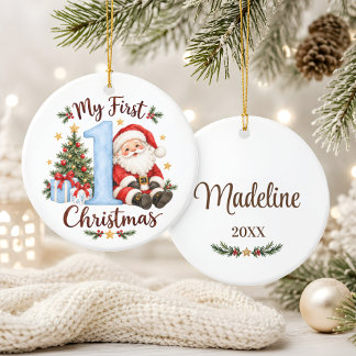 Baby's Eerste Kerstmis Blauwe Kerstman Keramisch Ornament