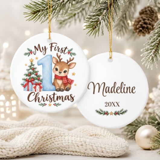 Baby's Eerste Kerstmis Blauwe Rendier Ornament