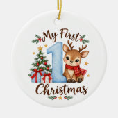 Baby's Eerste Kerstmis Blauwe Rendier Ornament (Voorkant)