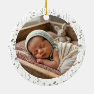 Baby's Eerste Kerstmis Bloemschildering in Waterve Keramisch Ornament