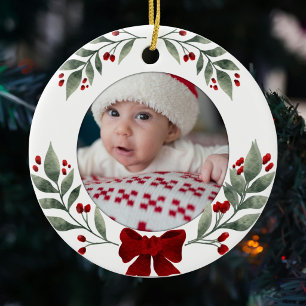 Baby's Eerste Kerstmis Bloemstuk Aangepaste Foto N Keramisch Ornament