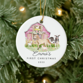 Baby's Eerste Kerstmis Boerderij Vrienden Keramisc Keramisch Ornament