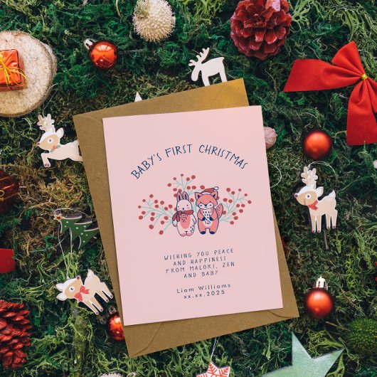 Baby's Eerste Kerstmis Bosvrienden Feestdagenkaart