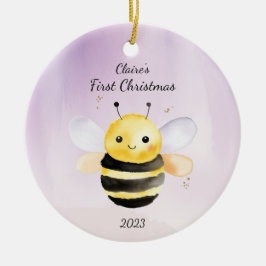 Baby's eerste Kerstmis Bumble Bee gepersonaliseerd Keramisch Ornament