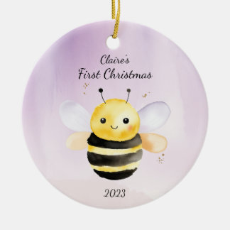 Baby's eerste Kerstmis Bumble Bee gepersonaliseerd Keramisch Ornament