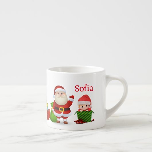 Baby's Eerste Kerstmis Cup Naam Santa en Boom Espresso Kop (Rechts)