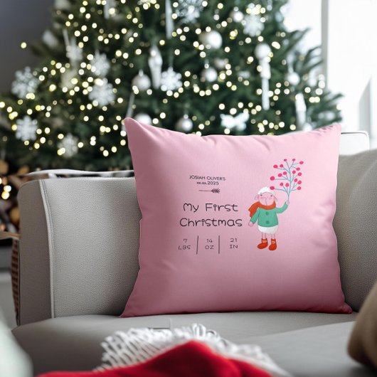 Baby's eerste kerstmis - Cute lammetje kunst op ro Kussen