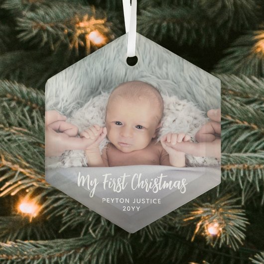 Baby's eerste Kerstmis Eenvoudig 1 Foto White Scri Glas Ornament