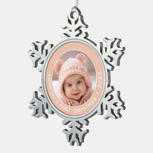 Baby's Eerste Kerstmis - Eenvoudig Koraal Meisje Tin Sneeuwvlok Ornament (Rechts)