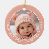 Baby's Eerste Kerstmis - Eenvoudig koraal roze mei Keramisch Ornament (Voorkant)