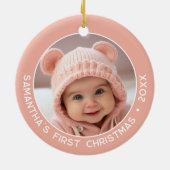 Baby's Eerste Kerstmis - Eenvoudig koraal roze mei Keramisch Ornament (Achterkant)