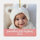 Baby's Eerste Kerstmis - Eenvoudig koraal roze mei Keramisch Ornament (Achterkant)