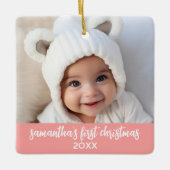 Baby's Eerste Kerstmis - Eenvoudig koraal roze mei Keramisch Ornament (Voorkant)