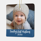 Baby's Eerste Kerstmis - Eenvoudige Baby Blue Boy Keramisch Ornament (Links)