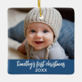 Baby's Eerste Kerstmis - Eenvoudige Baby Blue Boy Keramisch Ornament (Voorkant)