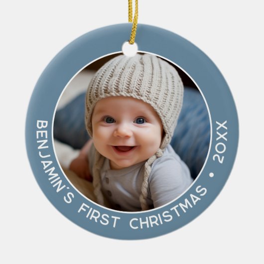 Baby's Eerste Kerstmis - Eenvoudige Denim Pastel B Keramisch Ornament (Voorkant)