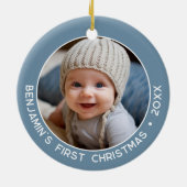 Baby's Eerste Kerstmis - Eenvoudige Denim Pastel B Keramisch Ornament (Achterkant)