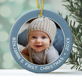 Baby's Eerste Kerstmis - Eenvoudige Denim Pastel B Keramisch Ornament