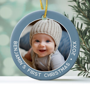 Baby's Eerste Kerstmis - Eenvoudige Denim Pastel B Keramisch Ornament
