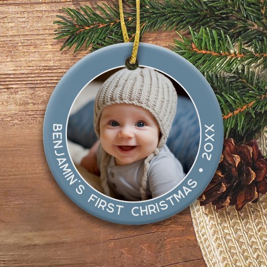 Baby's Eerste Kerstmis - Eenvoudige Denim Pastel B Keramisch Ornament