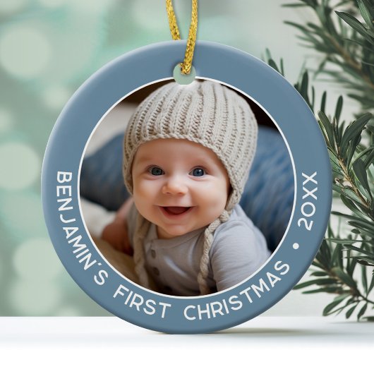 Baby's Eerste Kerstmis - Eenvoudige Denim Pastel B Keramisch Ornament