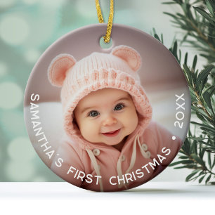 Baby's Eerste Kerstmis - Eenvoudige foto gebogen t Keramisch Ornament