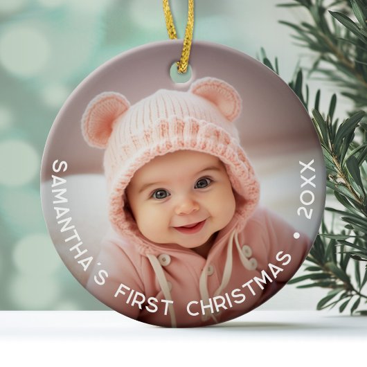 Baby's Eerste Kerstmis - Eenvoudige foto gebogen t Keramisch Ornament