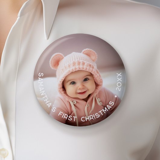 Baby's Eerste Kerstmis - Eenvoudige foto gebogen t Ronde Button 5,7 Cm