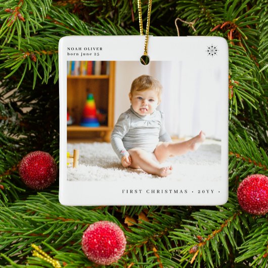 Baby's Eerste Kerstmis eenvoudige moderne foto Keramisch Ornament