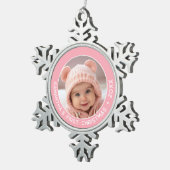 Baby's Eerste Kerstmis - Eenvoudige Pastel Roze Me Tin Sneeuwvlok Ornament (Rechts)